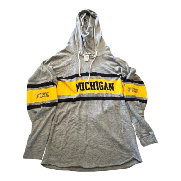 PINK Victoria's Secret Sweaters - #12 VS PINK Michigan Campus Grey & Yellow Hoodie Size Medium